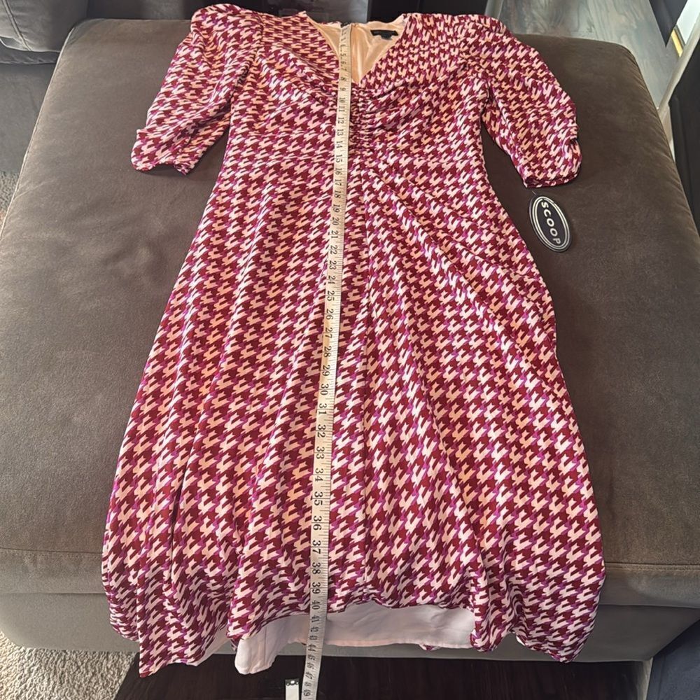 Women’s Scoop Ruched Front Dress 3/4 Sleeve Houndstooth Size XS (0-2) NEW - Picture 11 of 16